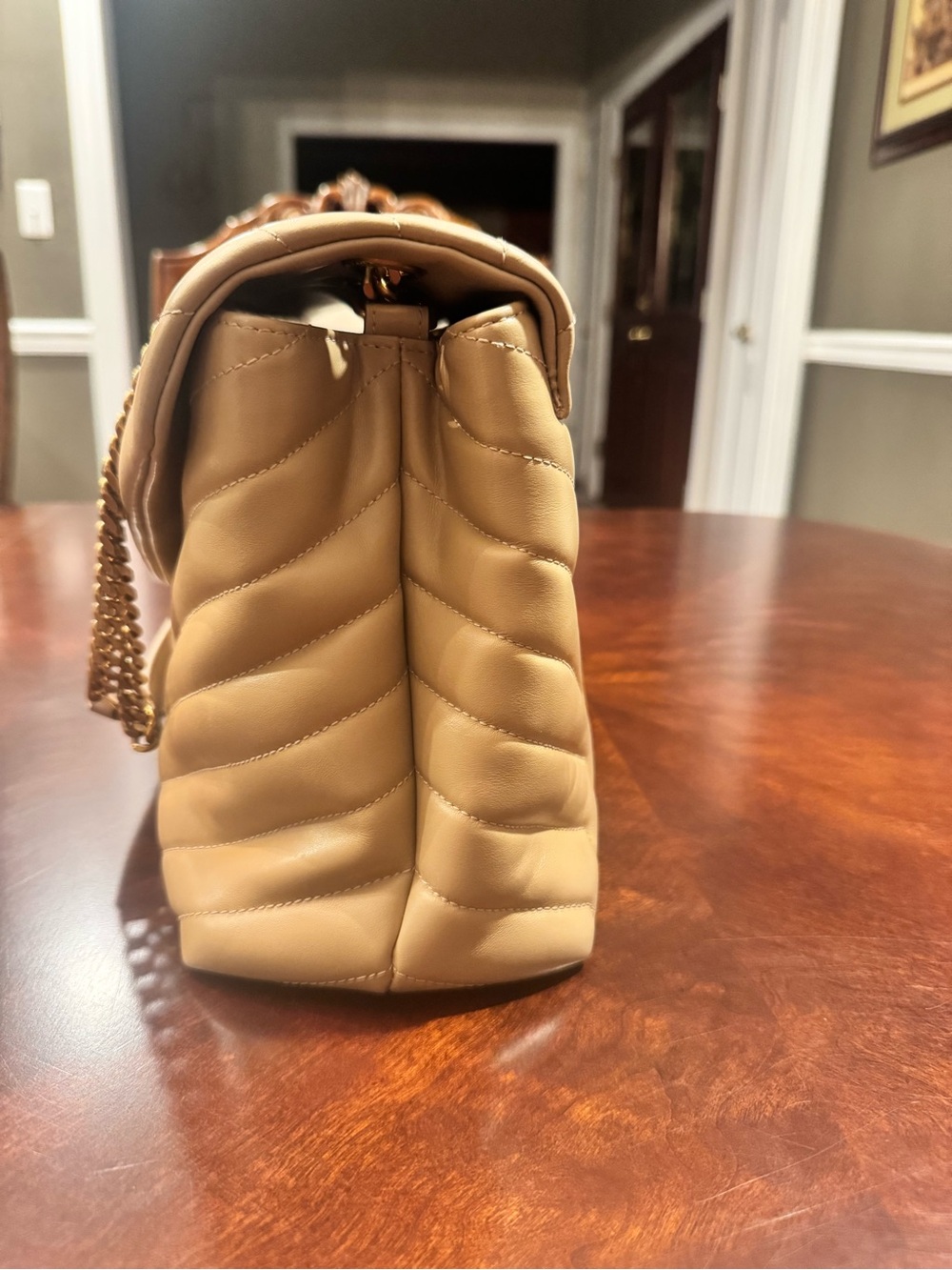 Saint Laurent Beige Chevron Loulou Medium Chain Shoulder Bag - excellent cond! - Picture 9 of 15